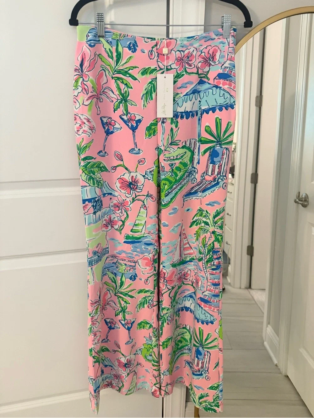 Lilly Pulitzer Pink Green Floral Cotton PJ Camisole & Wide-Leg Set